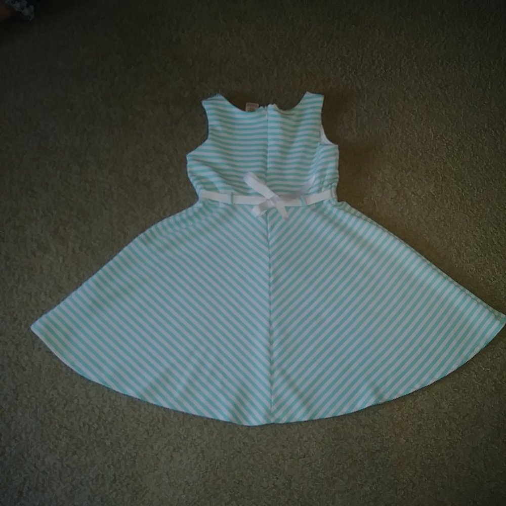 UGC YOUNGLAND TURQUOISE & WHITE STRIPE GIRLS DRESS - Picture 4 of 12